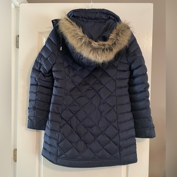 Kenneth Cole Navy Puffer Coat w/ Removable Fur Hood - Picture 3 of 5